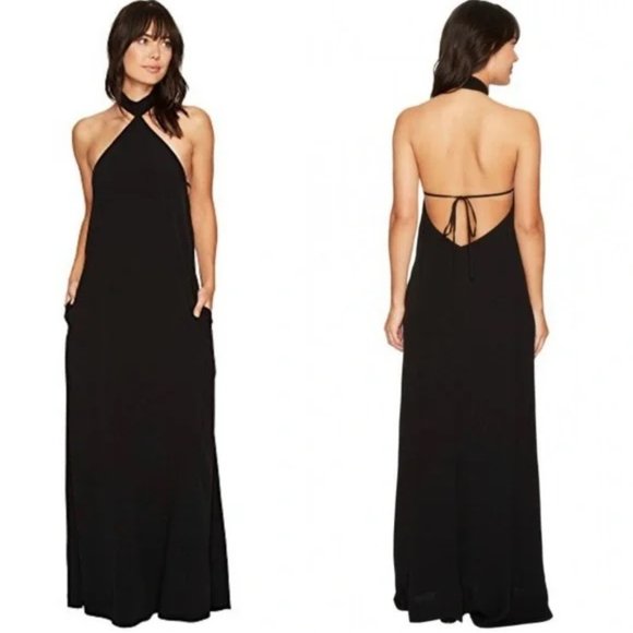 Women's Flynn Skye Ariana Halter Maxi Dress‎ Tie Back in Black - Picture 1 of 8